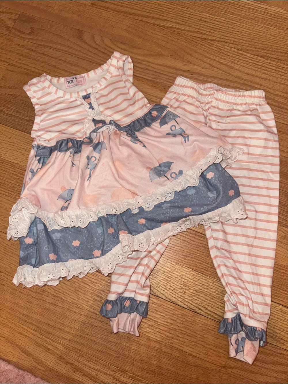 Pete + Lucy Baby Girl Mouse Rainy Day Tunic Leggings Set 6-12M
